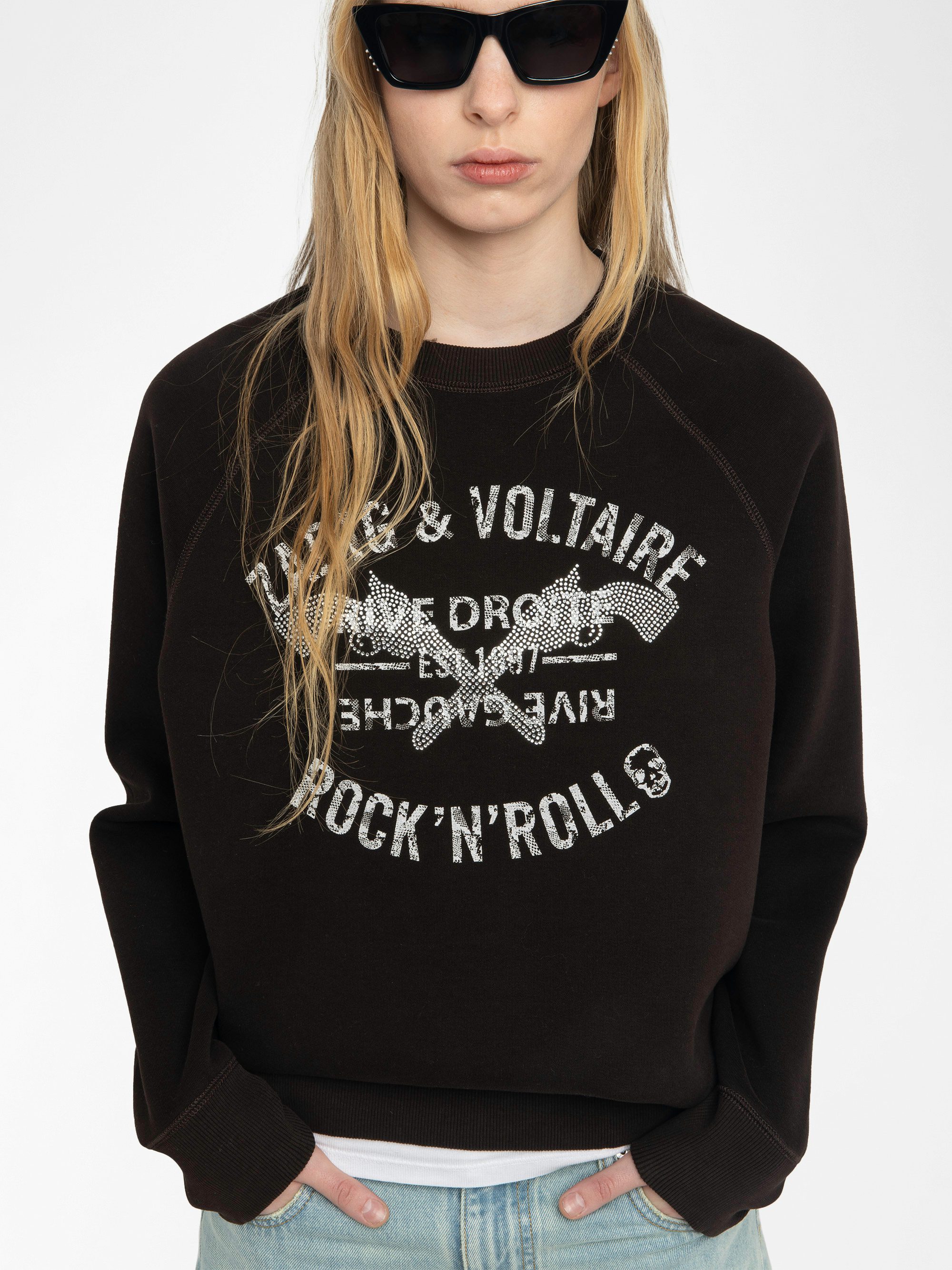 Upper Sweatshirt - Long-sleeved sweatshirt with rhinestone print on the front.